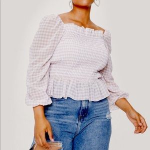 NWT Nasty Gal Plus Size Gingham Shirred Smock Top
